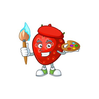 Tasarım karakteri maskotu için ressam kırmızı çilek