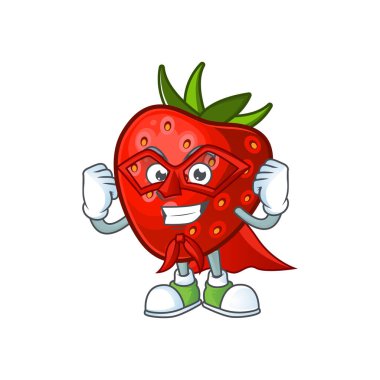 Sembol karikatür için Süper kahraman kırmızı çilek karakter maskotu