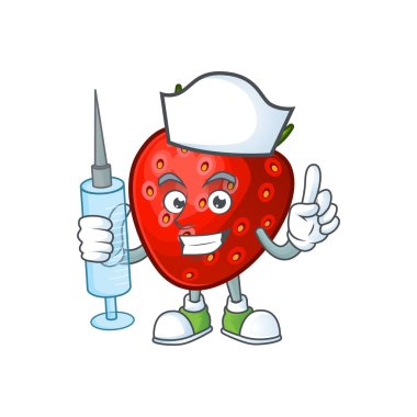 Sembol karikatür için Hemşire kırmızı çilek karakter maskotu