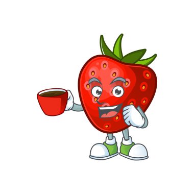 Sembol karikatür için fincan kırmızı çilek karakter maskotu İçme