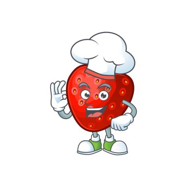 Sembol karikatür için Chef kırmızı çilek karakter maskotu