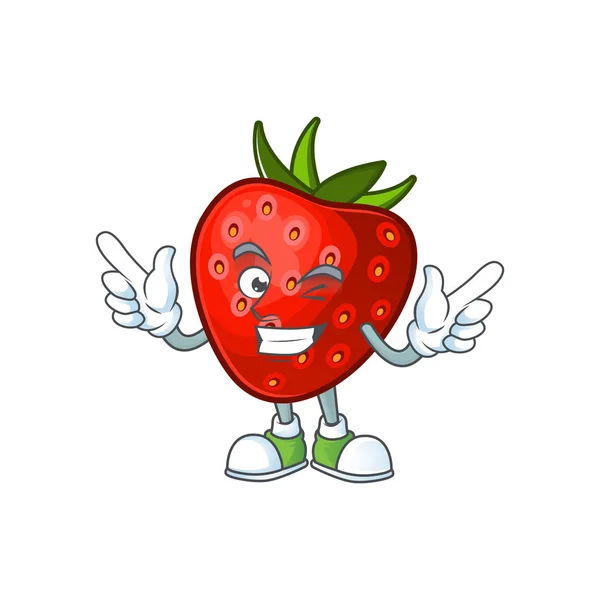 Wink mascote de morango vermelho para desenhos animados símbolo —  Vetores de Stock