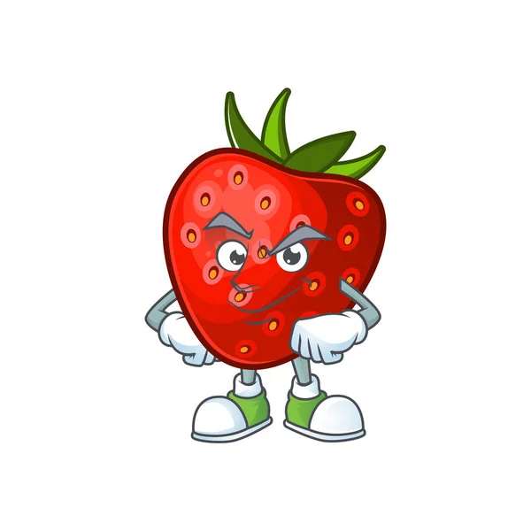 Espremendo mascote de morango vermelho para desenhos animados símbolo — Vetor de Stock