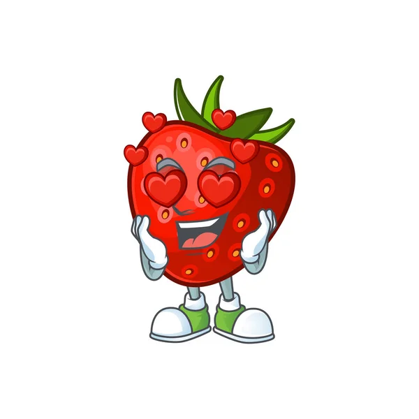 In liefde aardbei fruit mascotte voor cartoon karakter — Stockvector