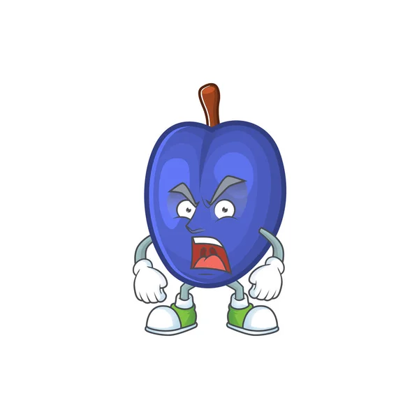 Angry fresh prunes of character mascot in a cartoon. — Stock Vector