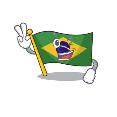 Karikatür ile izole iki parmak bayrak Brezilya