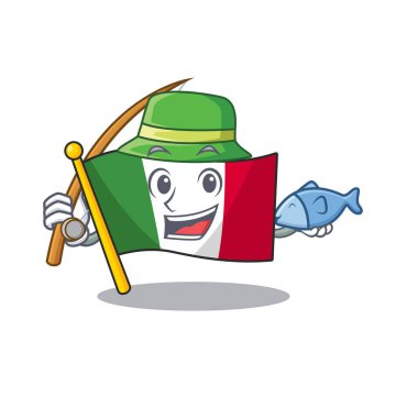 Balıkçılık İtalya bayrakları karikatür izole wth