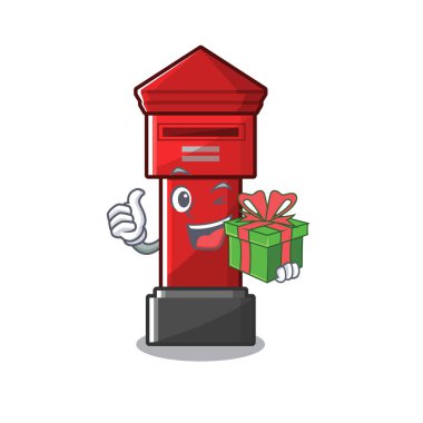 Hediye sütun kutusu maskot izole ile
