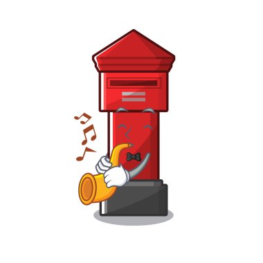 Maskot izole trompet sütun kutusu ile