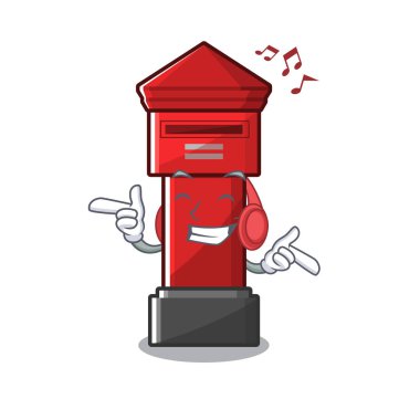 Maskotta izole müzik sütunu kutusu dinleme