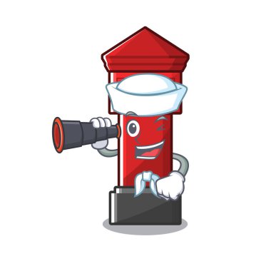 Maskot izole dürbün sütun kutusu ile Denizci