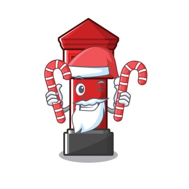 Bir karikatür karayolu üzerinde şeker sütun kutusu ile Santa