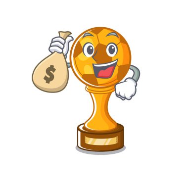 Karikatür ile izole para çantası futbol kupası ile