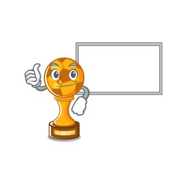 Karikatür ile izole kurulu futbol kupa ile Thumbs up