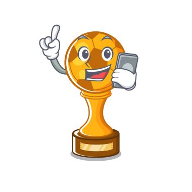 Karikatür ile izole telefon futbol kupa ile