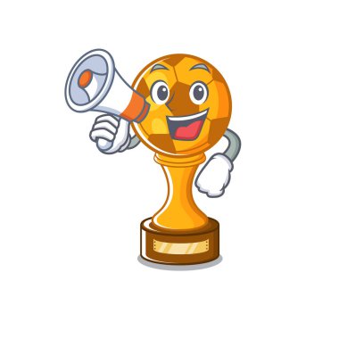 Karikatür ile izole megafon futbol kupası ile