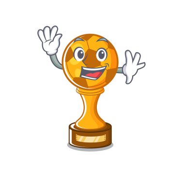 Maskot şekli ile futbol kupa sallayarak