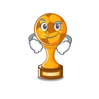 Maskot şekli ile futbol kupası sırıtan