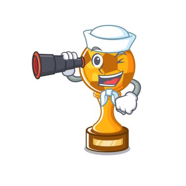 Karikatür çekmecesinde dürbün futbol kupa ile Denizci