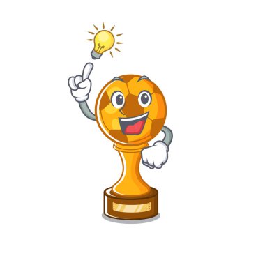 Karikatür ahşap masa üzerinde bir fikir futbol kupa var