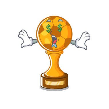 Karikatür ahşap masa üzerinde Para göz futbol kupa
