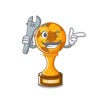 Karikatür ahşap masa üzerinde Mekanik futbol kupa