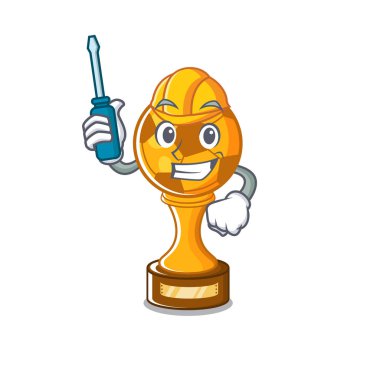 Karikatür ahşap masa üzerinde Otomotiv futbol kupası