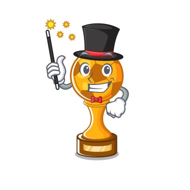 Karikatür ahşap masa üzerinde Sihirbaz futbol kupa