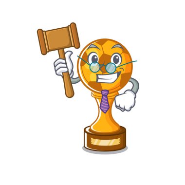 Karikatür ahşap masa üzerinde Yargıç futbol kupa