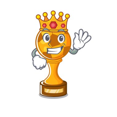 Karikatür ahşap masa üzerinde Kral futbol kupa