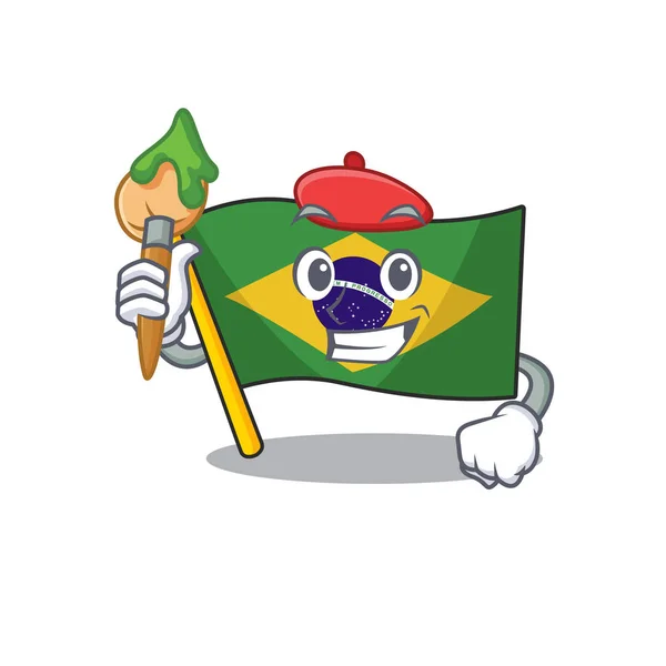 Flaga artysty Brazylii w kształcie kreskówki — Wektor stockowy