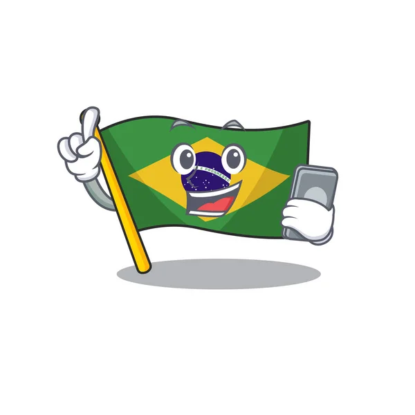 Met telefoon vlag Brazilië in de vorm van de cartoon — Stockvector