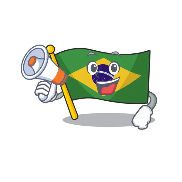 With megaphone flag brazil in the cartoon shape — Stock Vector