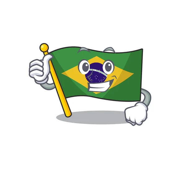 Pulgares hacia arriba bandera brasileña aislado con la caricatura — Vector de stock