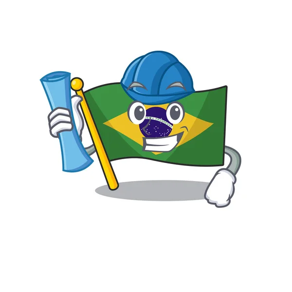 Architekt Flagge Brasilien isoliert mit der Karikatur — Stockvektor