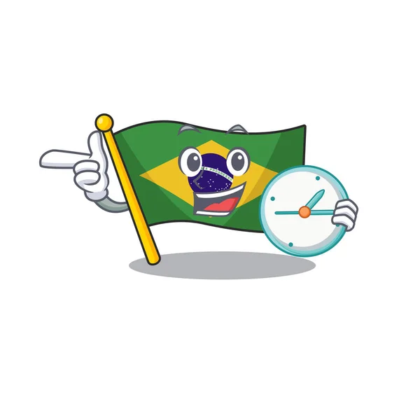 Con la bandera del reloj brasileño aislado con la caricatura — Vector de stock