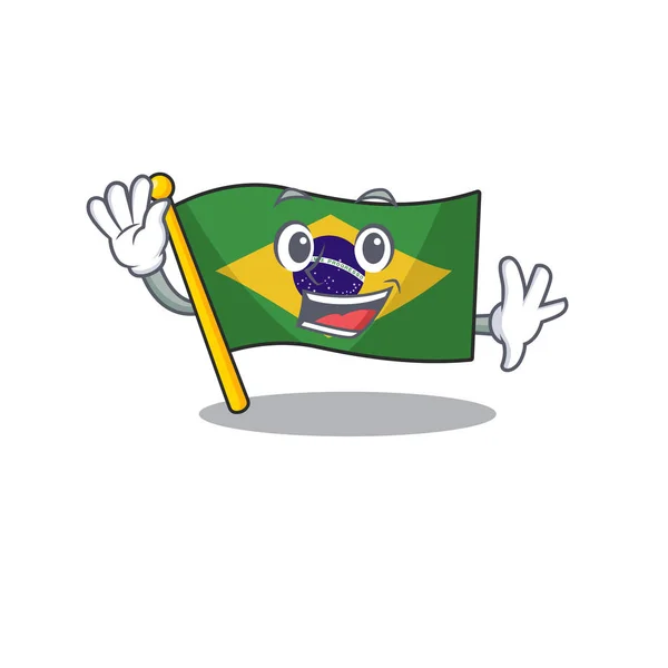 Waving flag brazil isolated with the cartoon — Stock Vector