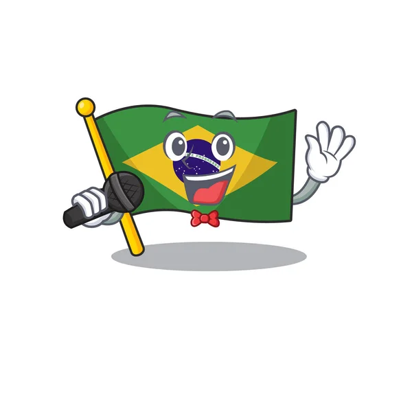 Singende brasilianische Flagge auf Charaktermast gehisst — Stockvektor