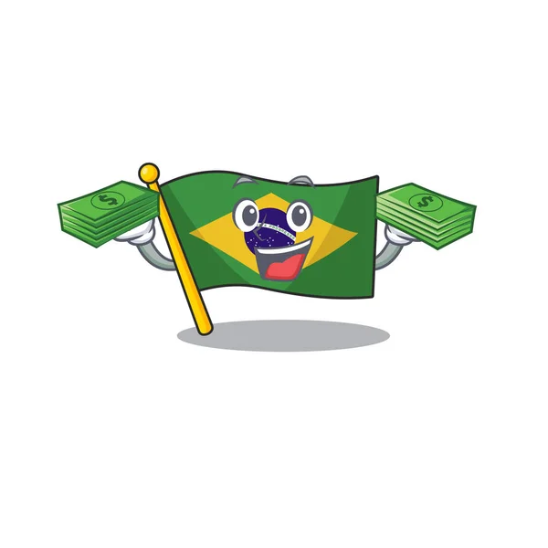 Z torba na pieniądze Brazylia flaga podniesiona na słup charakter — Wektor stockowy