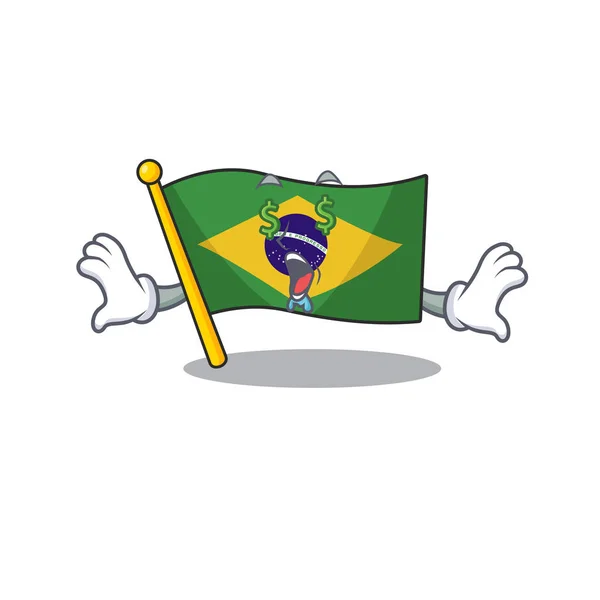 Dinheiro olho brasil bandeira mantida na gaveta mascote — Vetor de Stock