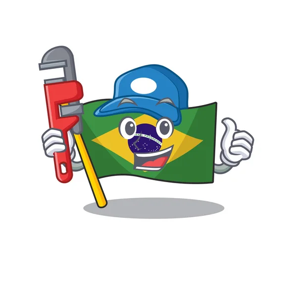 Plumber brazil flag kept in mascot drawer — Stock Vector