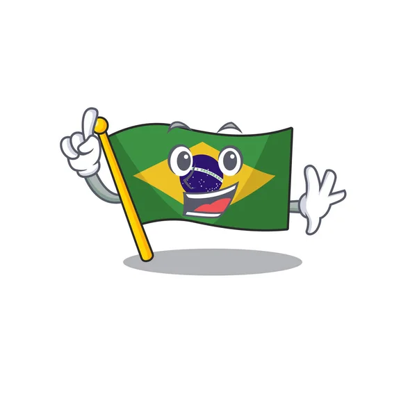 Vinger Brazilië vlag gehouden in mascotte lade — Stockvector