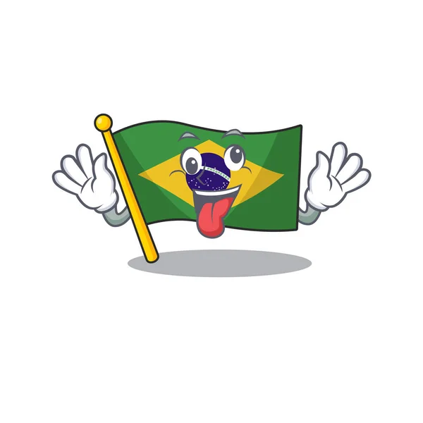 Gek Brazilië vlag gehouden in mascotte lade — Stockvector