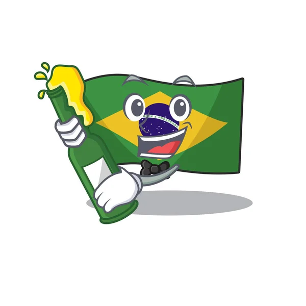 Avec drapeau de bière brésilien conservé dans le tiroir de la mascotte — Image vectorielle
