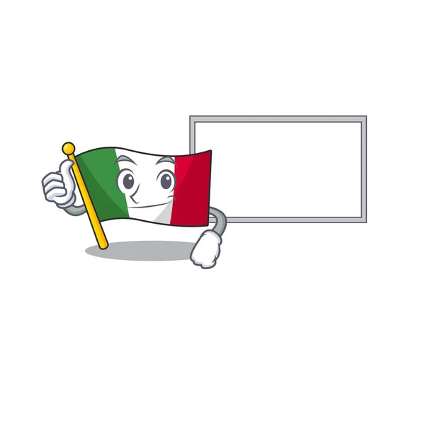 Polegares para cima com placa bandeira itália com a forma do personagem —  Vetores de Stock