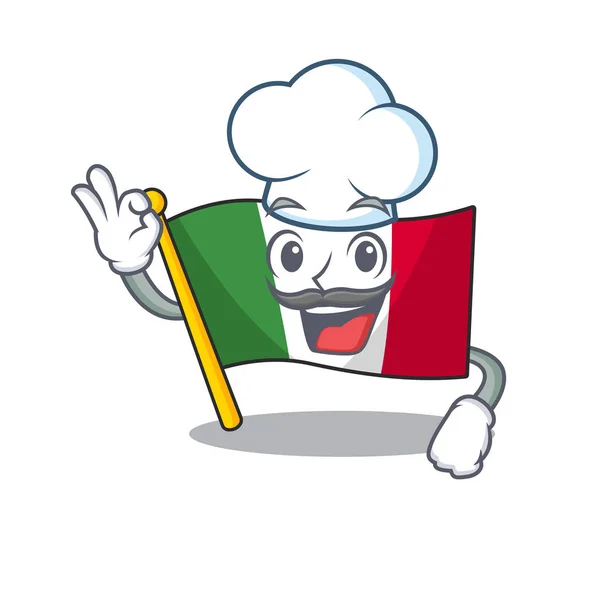 Banderas de Chef italia colocadas en mesas de dibujos animados — Vector de stock