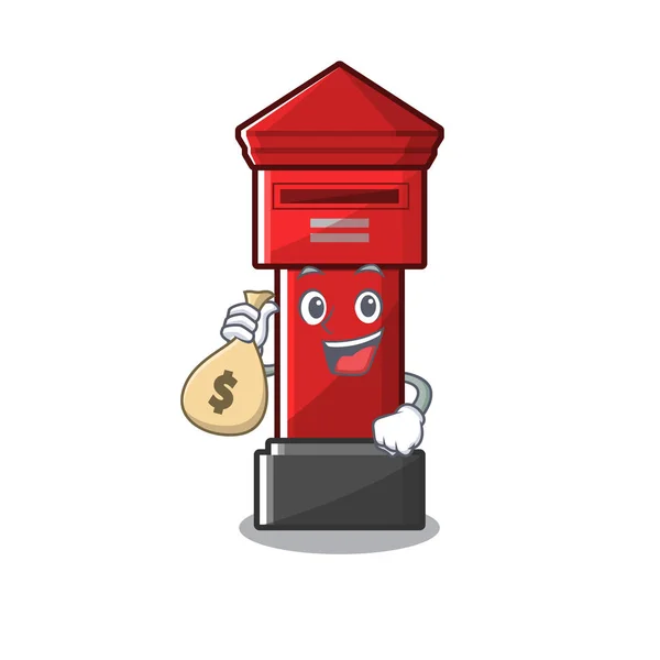 Com caixa de pilar saco de dinheiro isolado com o desenho animado — Vetor de Stock