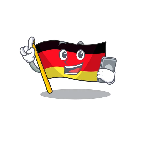 Mit Telefon Deutschland Flagge Karikatur isoliert das Maskottchen — Stockvektor