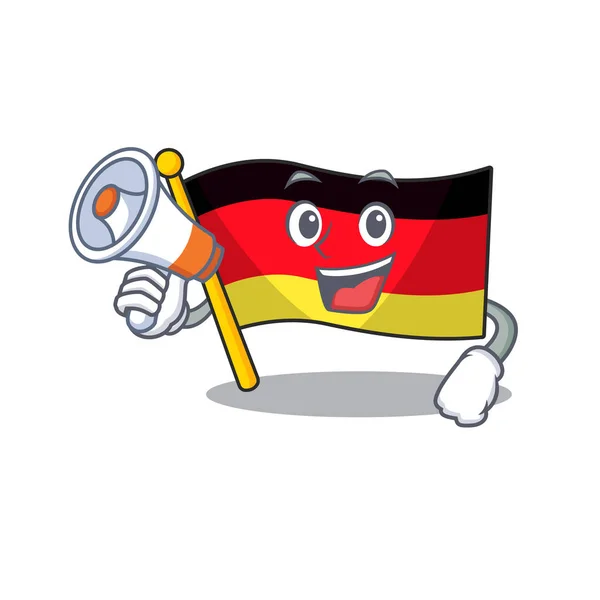 Mit Megafon Deutschland-Flagge Karikatur isoliert das Maskottchen — Stockvektor