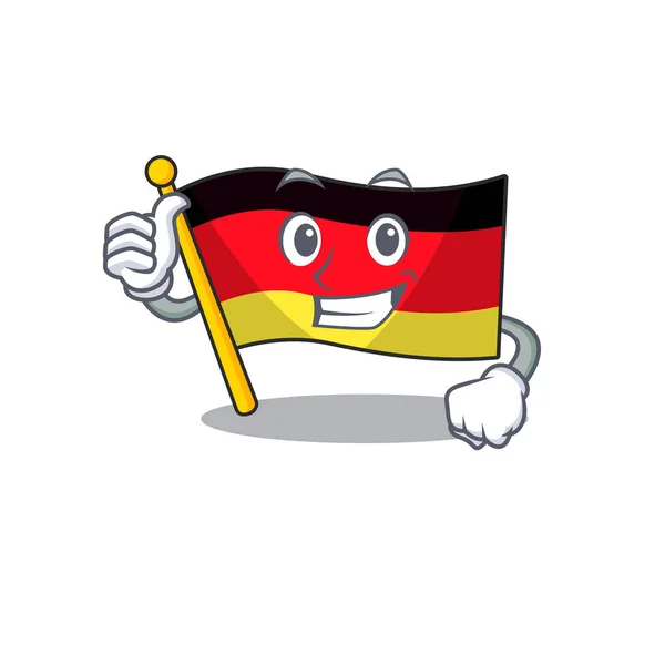 Daumen hoch Deutschland-Fahne flattert an Cartoon-Stange — Stockvektor